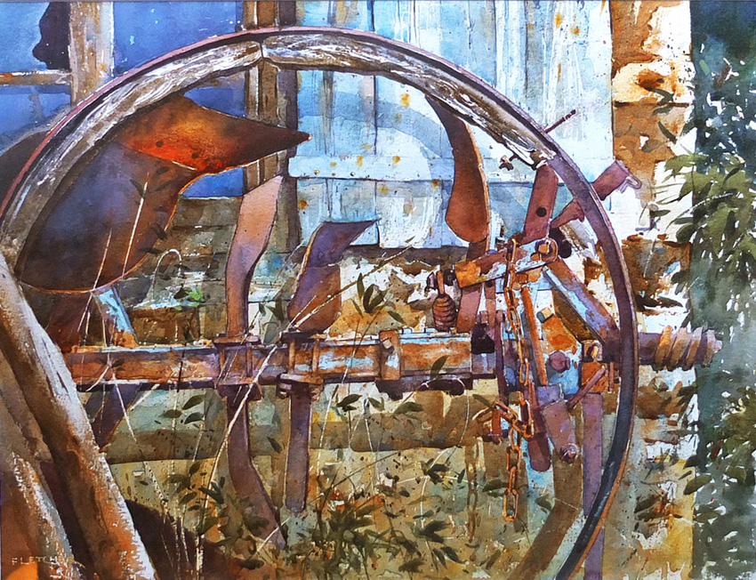 Old Cartwheel and Plough. 16 x 12 inches.